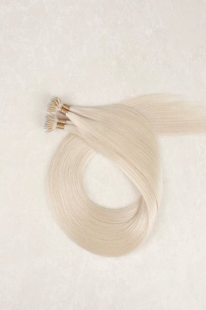 18" Nano Tip Human Hair Extensions. White Blonde #1004